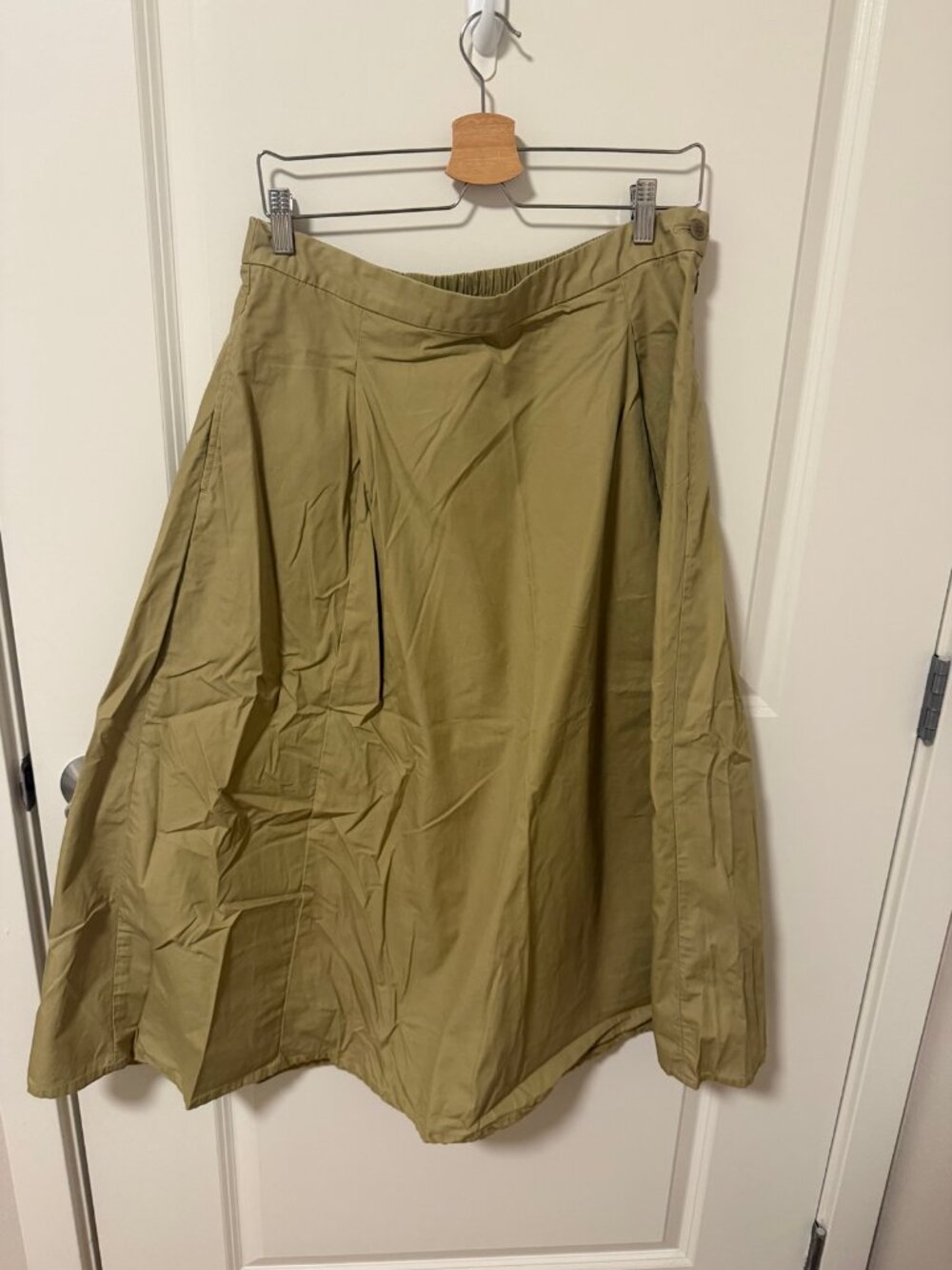 MUJI Cotton Midi Skirt Olive Elastic Waist Women's Size XL